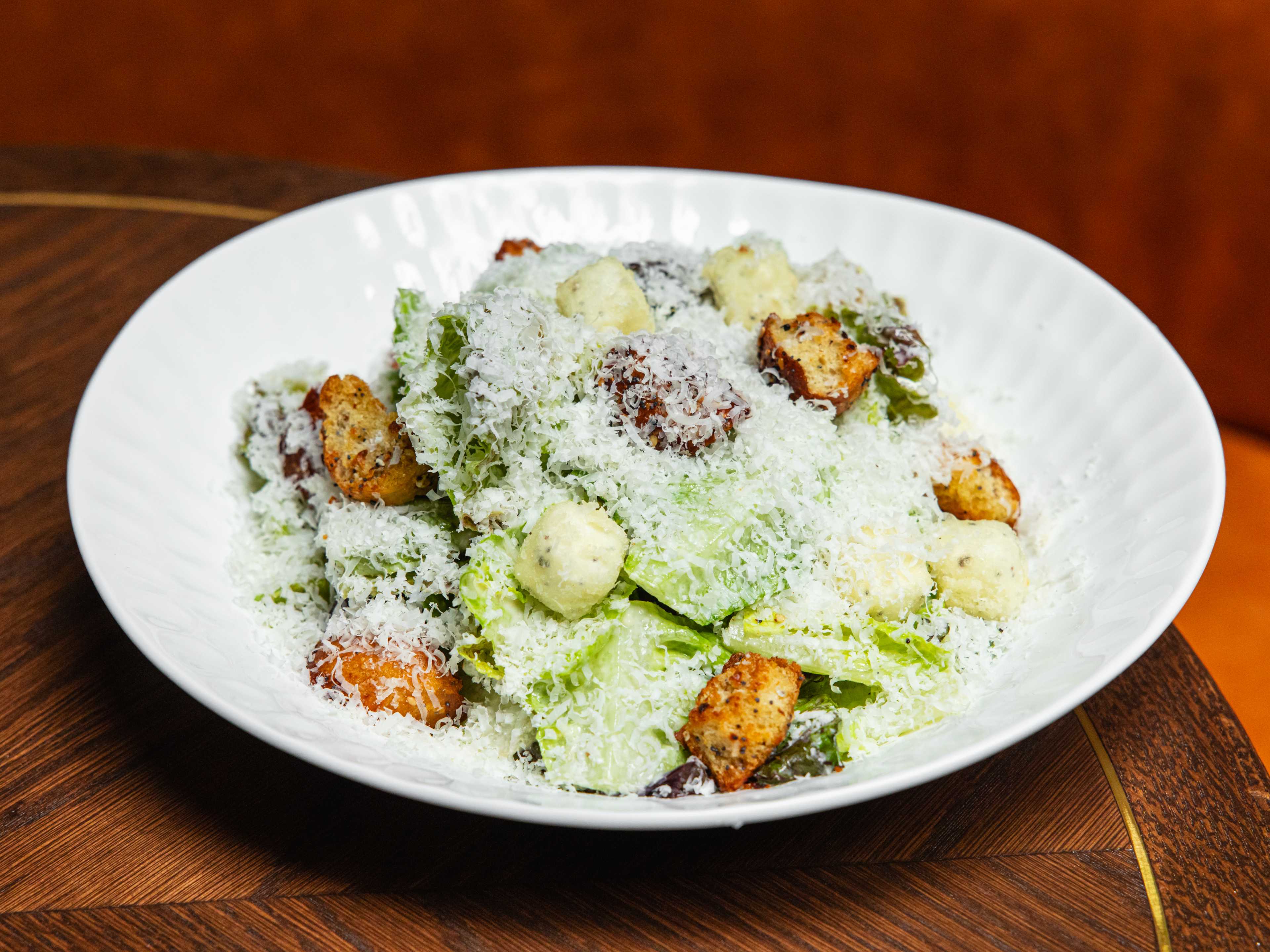 Caesar Salad with Crispy Cream Cheese and Everything Bagel Croutons